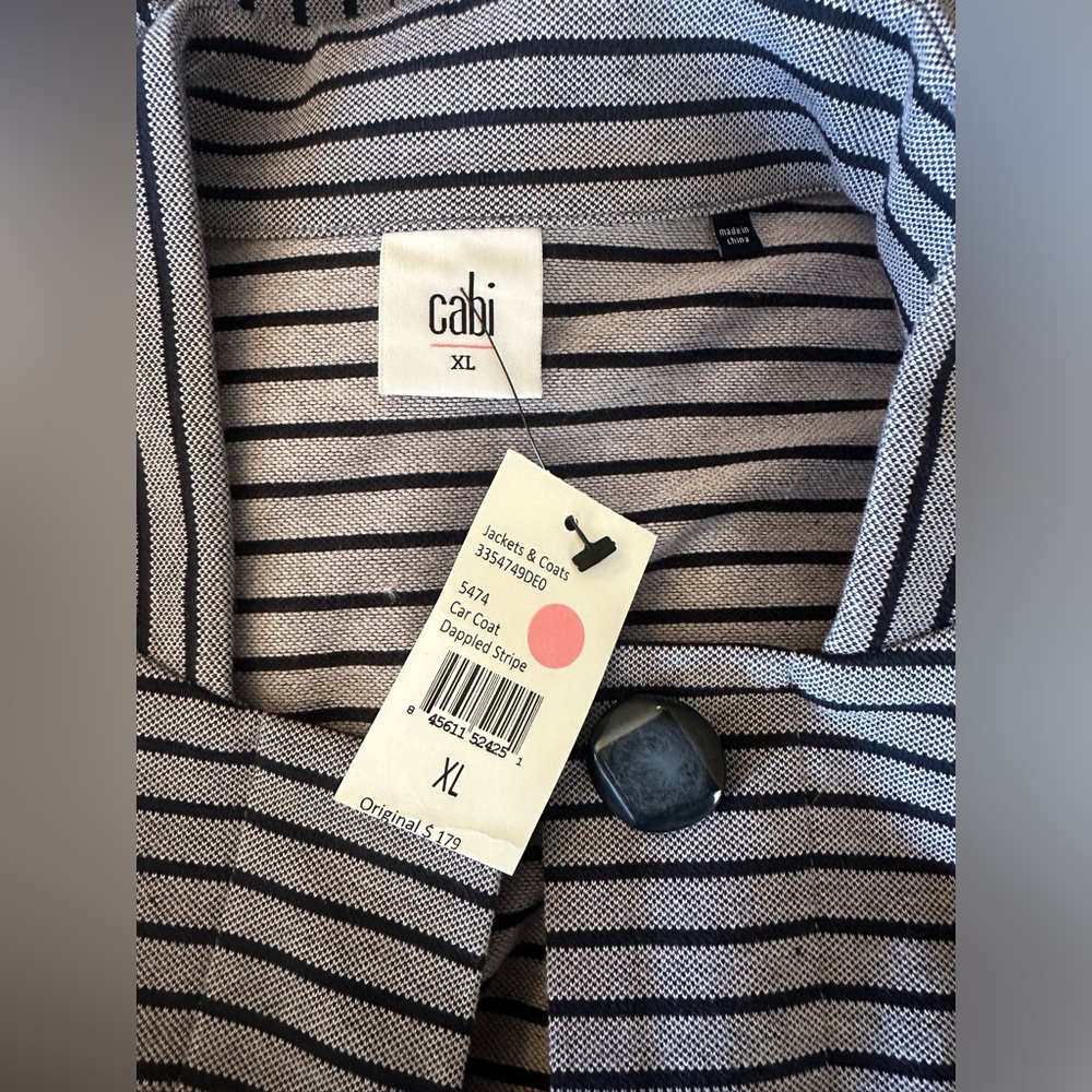 NWT CABI Style #5474  Dappled Striped Car Coat Navy Blue Size XL - Picture 7 of 7